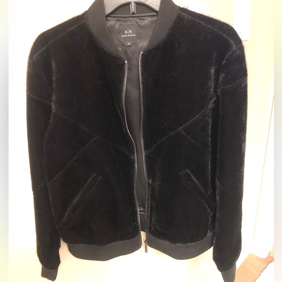 Armani Exchange Plush Black Bomber Jacket - Picture 1 of 8